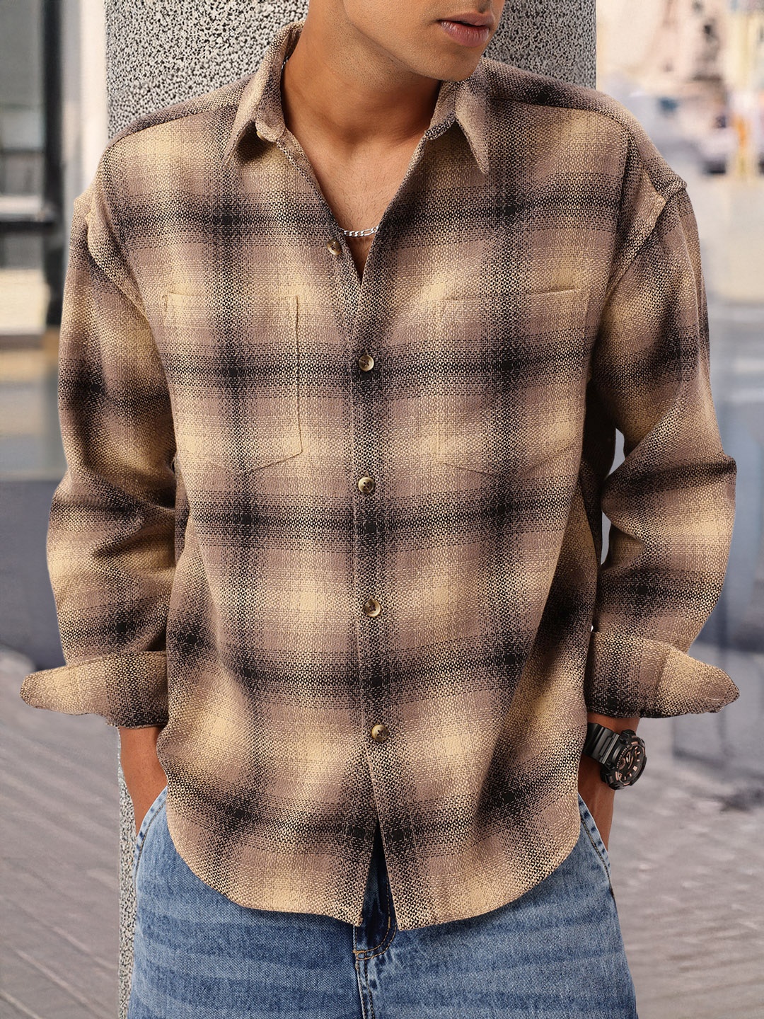 

Kook N Keech Sporty Cool Checked Relaxed Fit Shirt, Brown