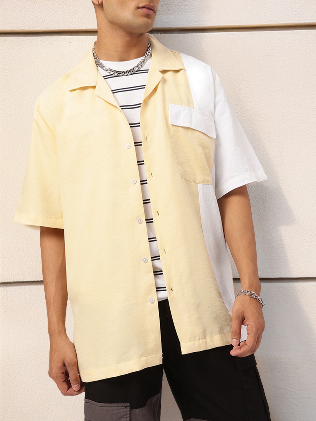 

Kook N Keech Urban Chic Contrast Pocket Colourblocked Oversized Shirt, Yellow