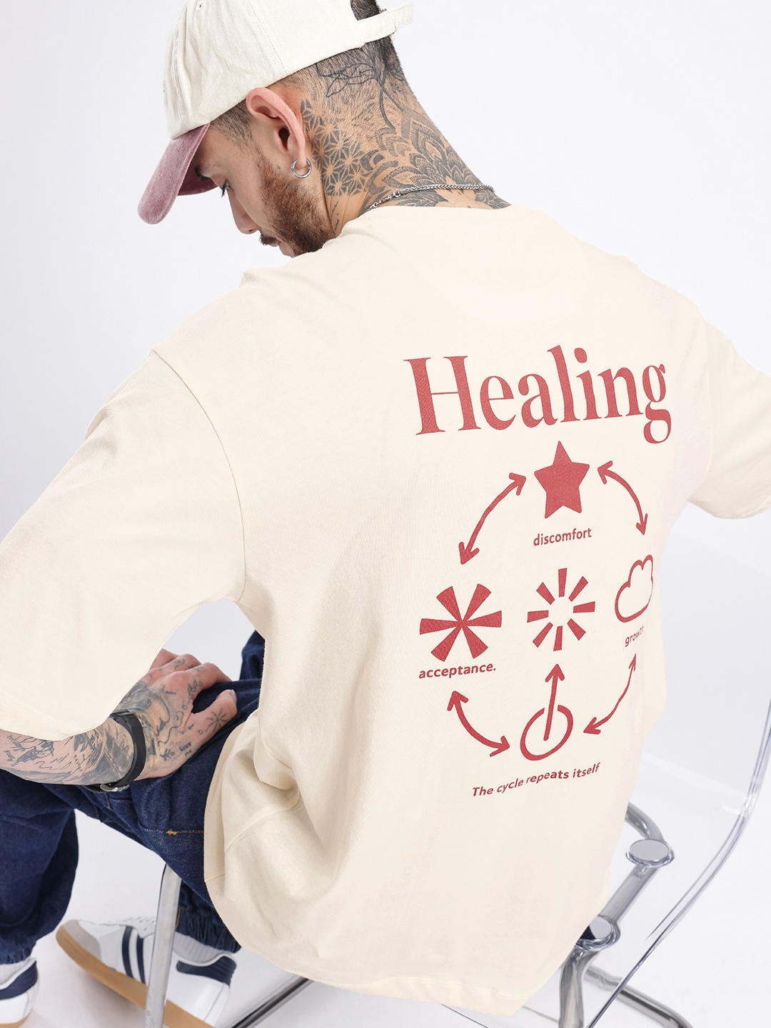 

glitchez Urban Cool Graphic & Typography Printed Relaxed Fit T-shirt, Cream