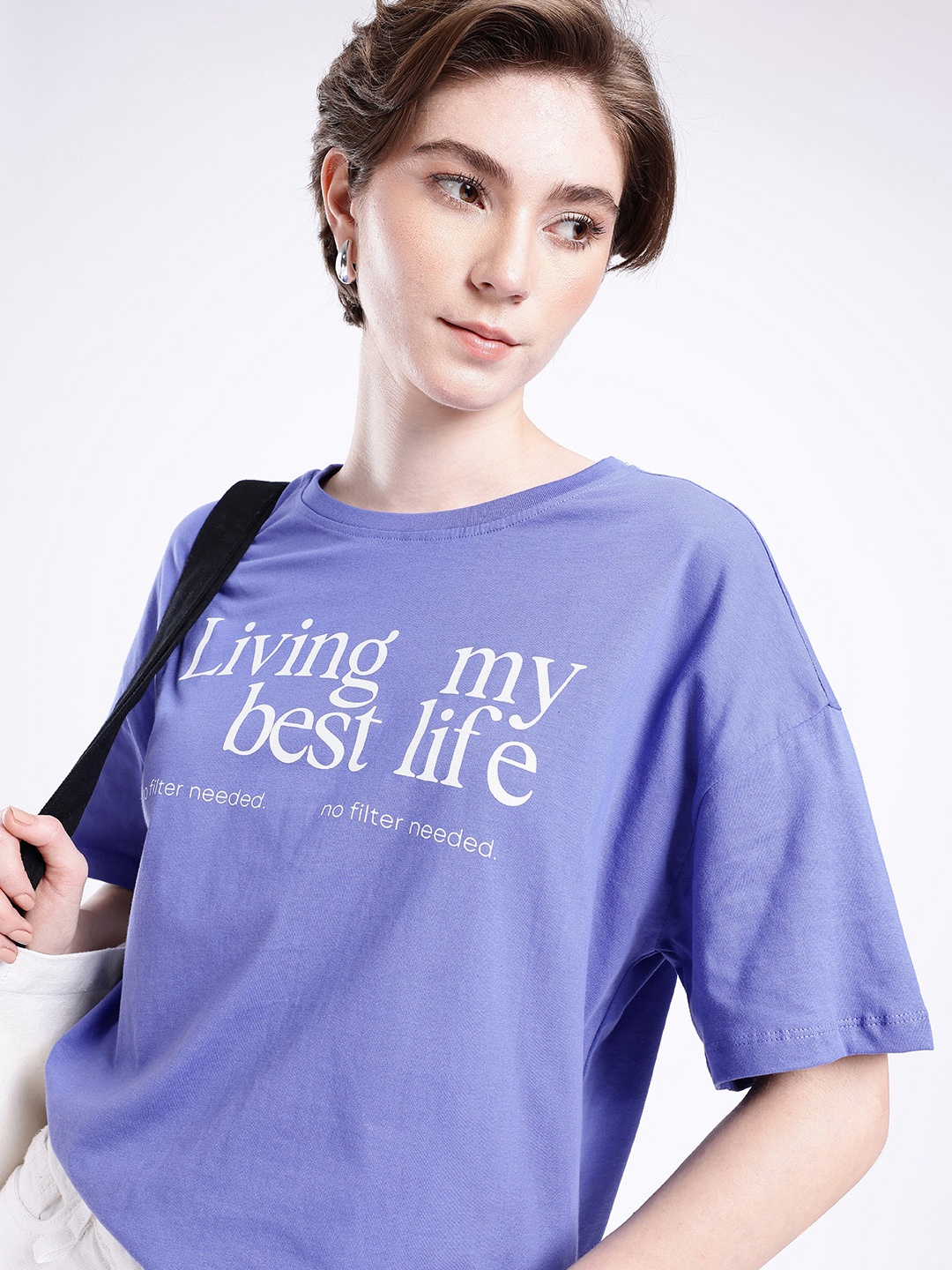 

glitchez Passion Driven Printed Oversized T-shirt, Blue