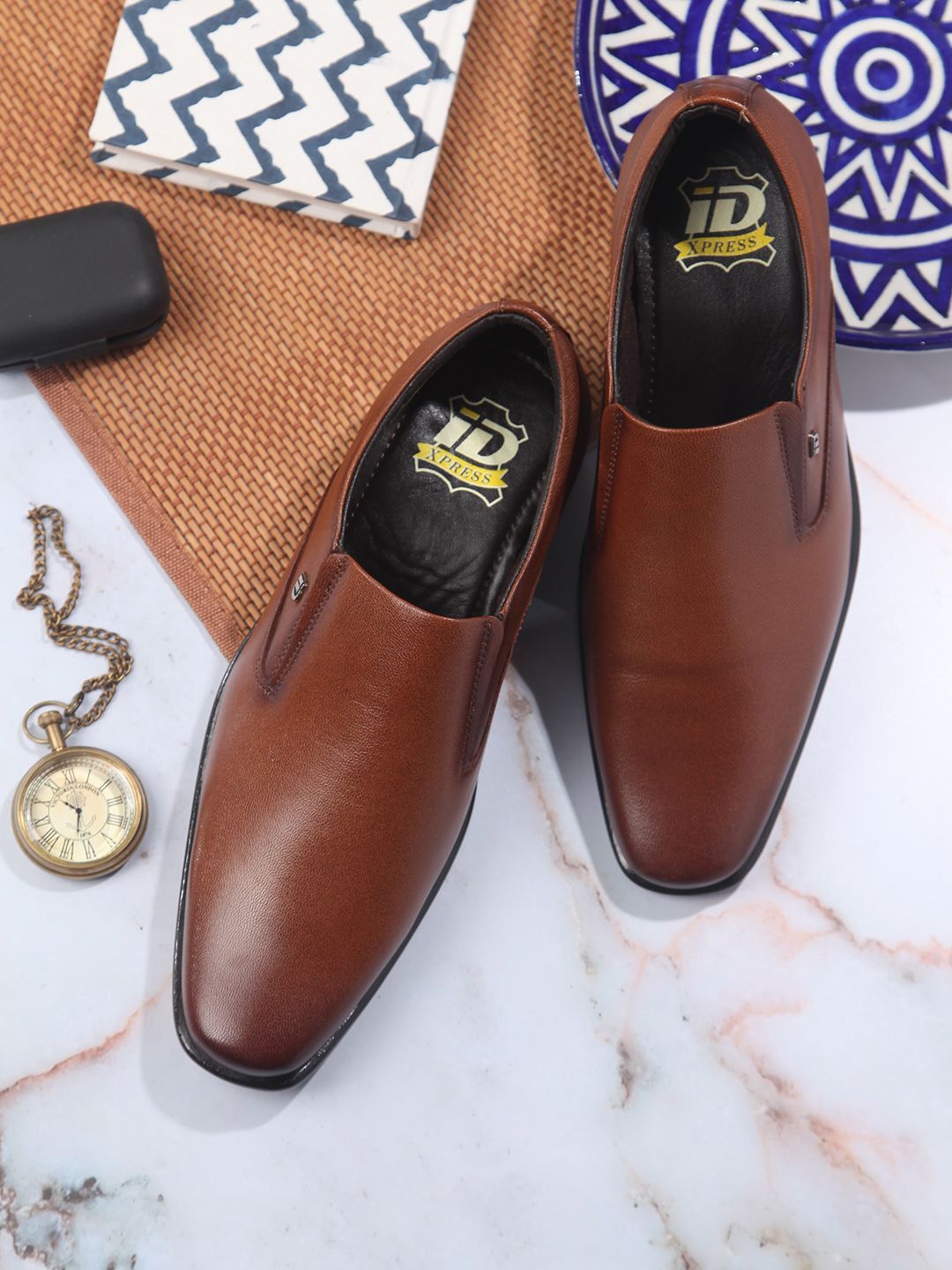 

ID Men Leather Formal Slip On Shoes, Tan