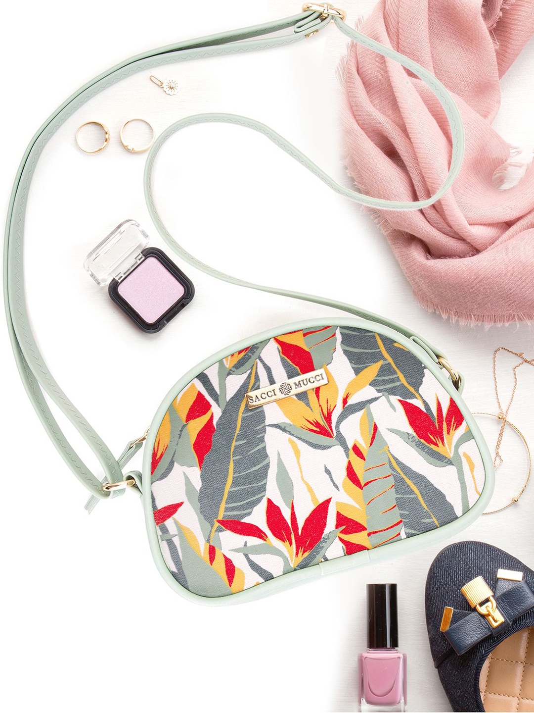 

Sacci Mucci Floral Printed Sling Bag, Sea green