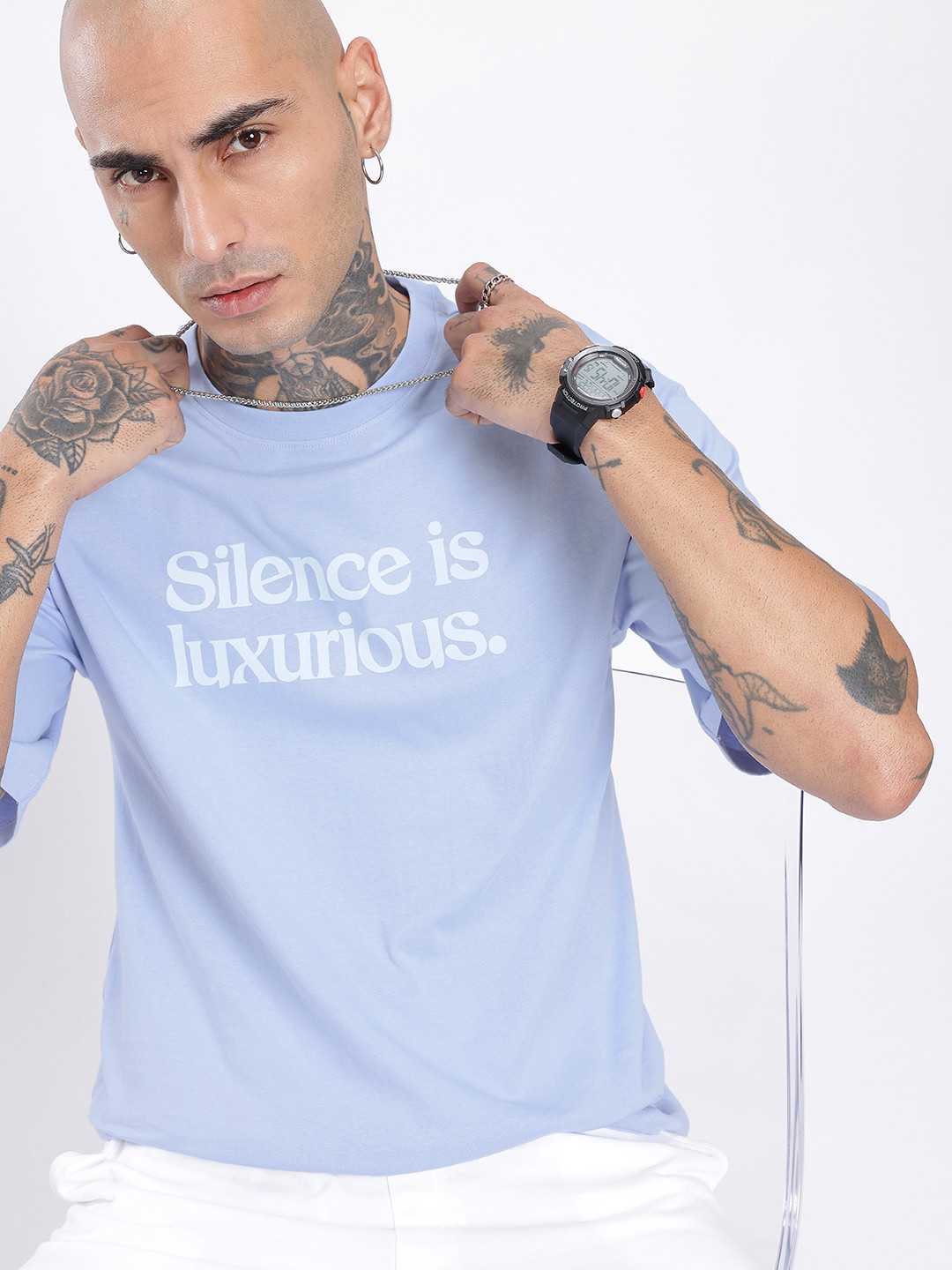 

glitchez Street Touch Typography Printed Relaxed Fit T-shirt, Blue
