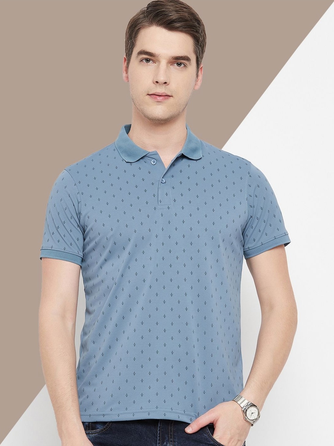 

OGEN Men Printed Polo Collar Pockets T-shirt, Navy blue
