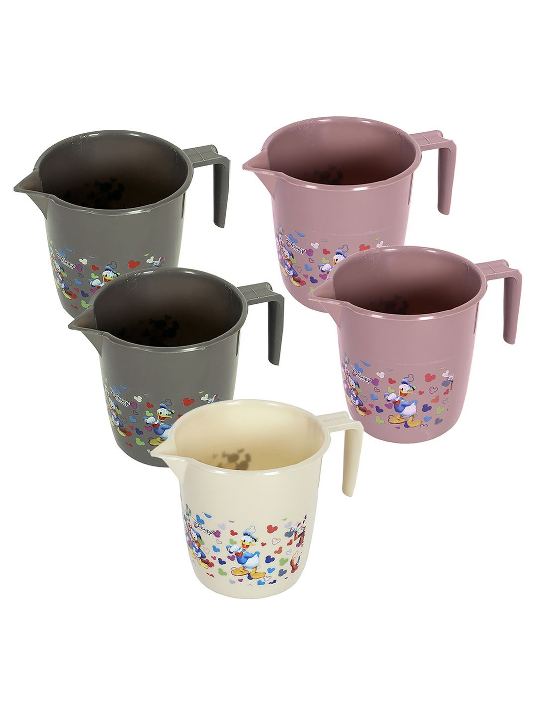 

Kuber Industries Grey & Beige 5 Pieces Floral Printed Bath Mugs 1L Each