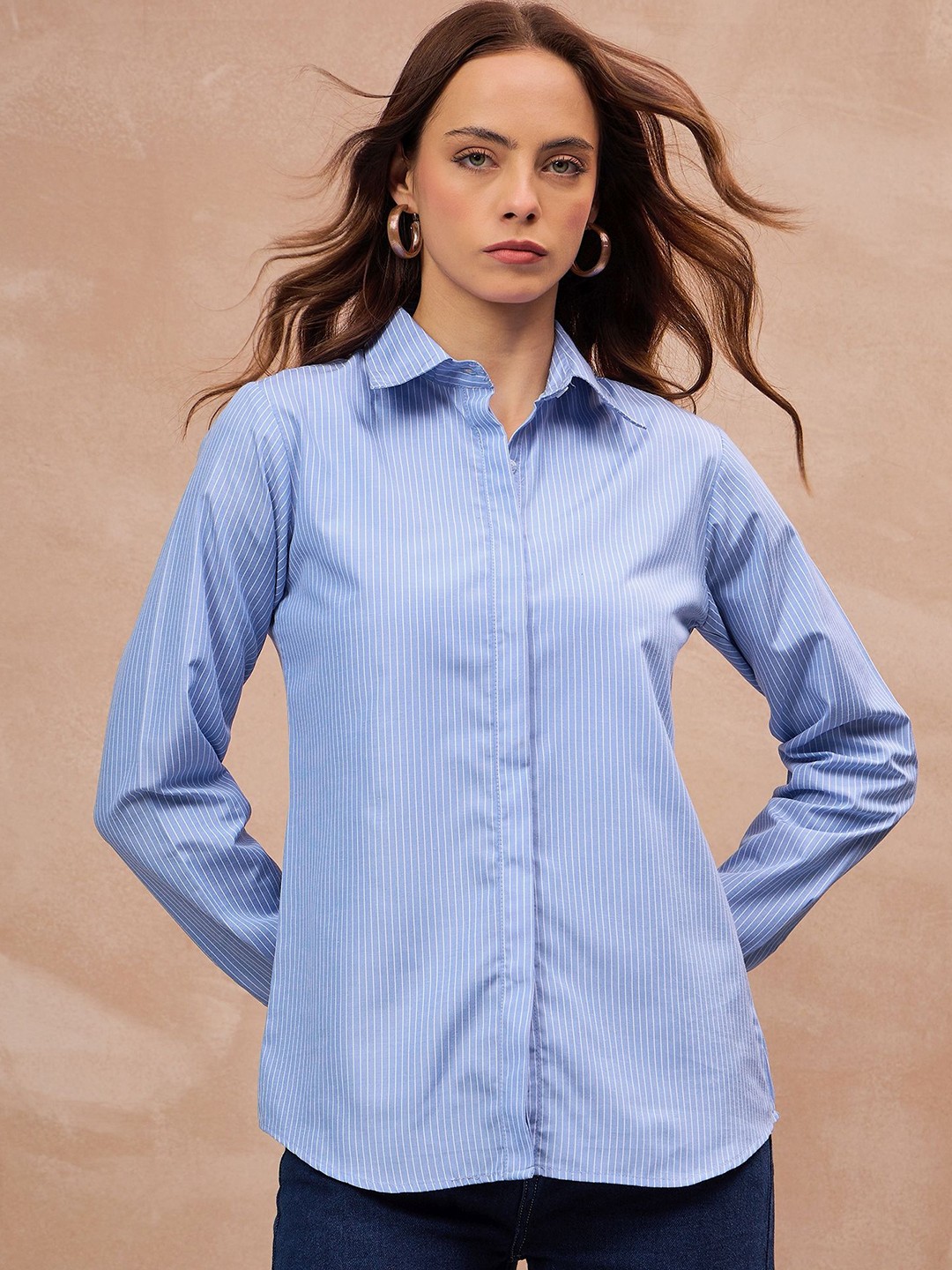 

all about you Women Opaque Striped Casual Shirt, Blue