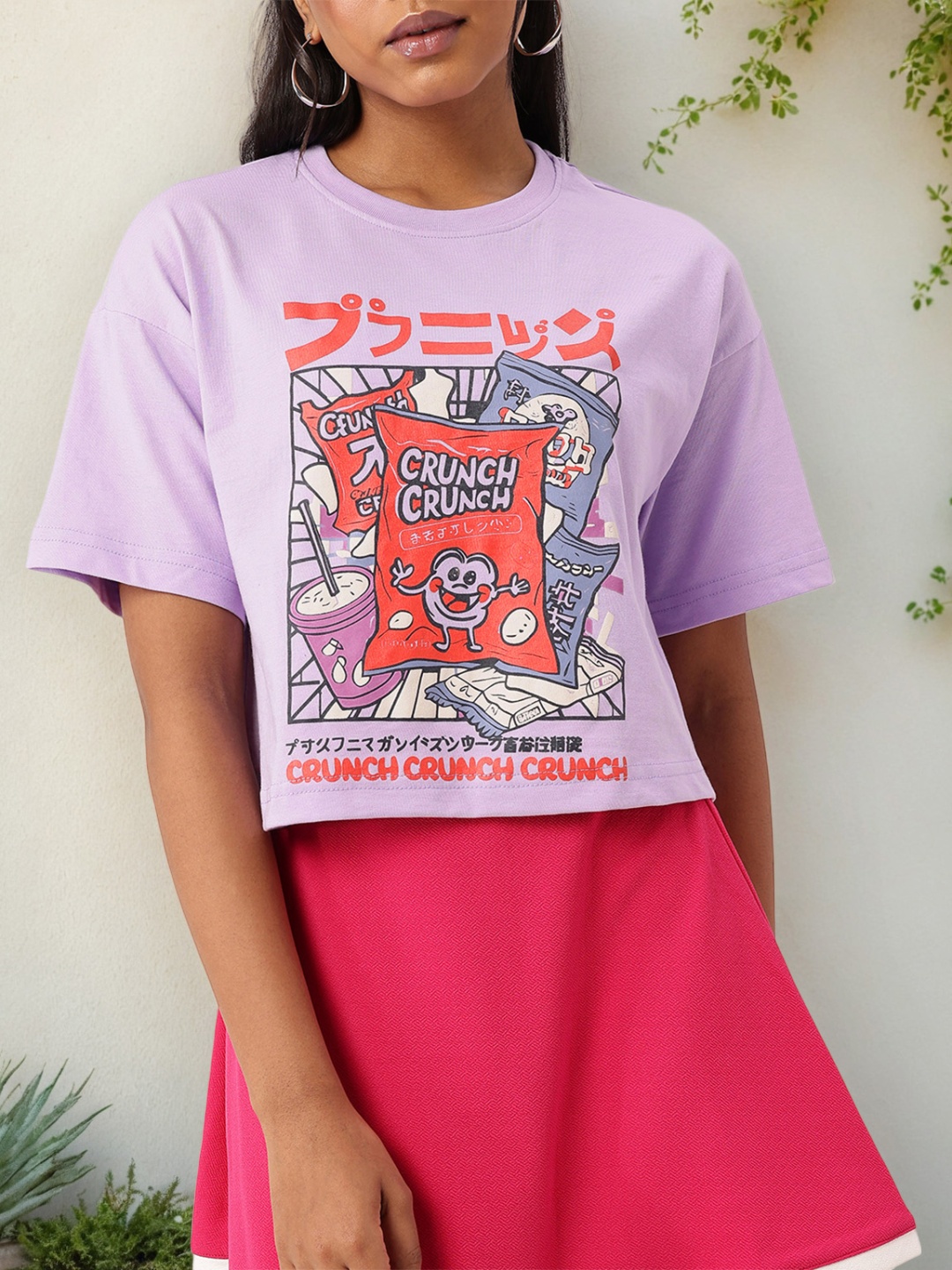 

DressBerry Crunch Twist Graphic Printed Boxy Fit T-shirt, Lavender