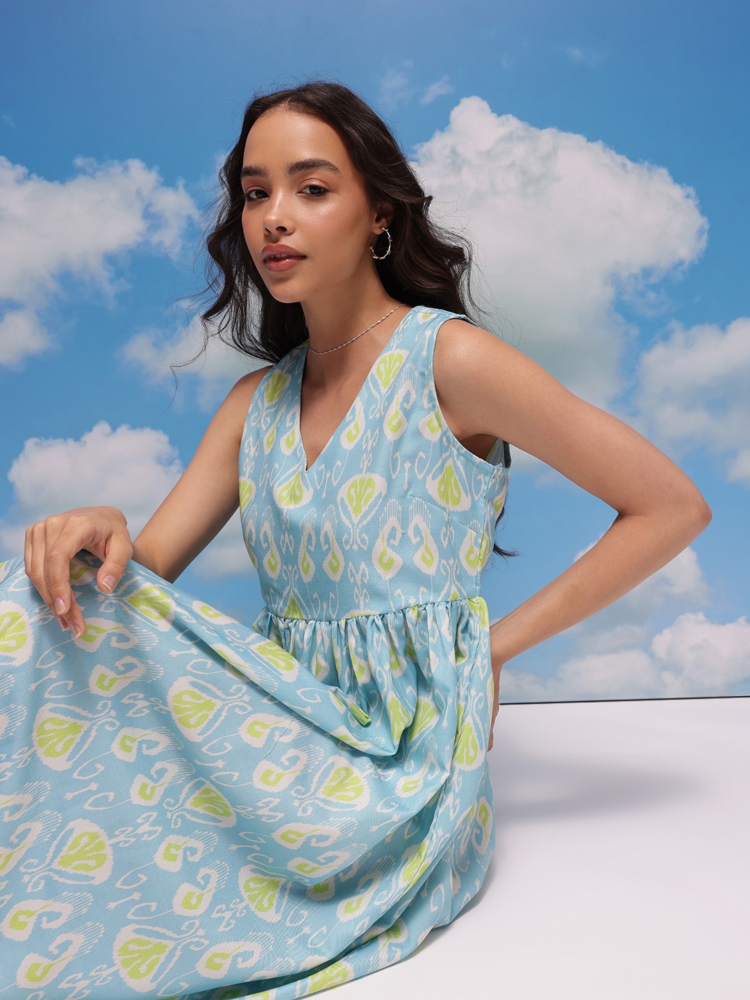 

CORSICA Ethnic Print A-Line Dress, Blue