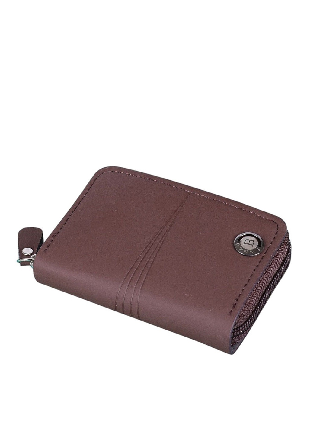 

WATCHSTAR Men Zip Detail Leather Card Holder, Brown