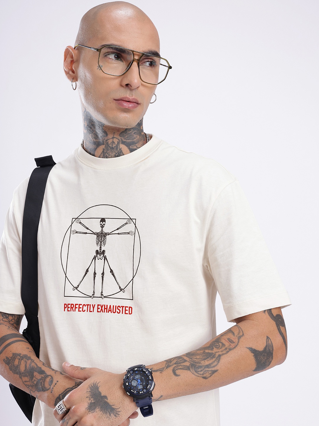 

glitchez Downtown Vibes Printed Oversized T-shirt, Off white