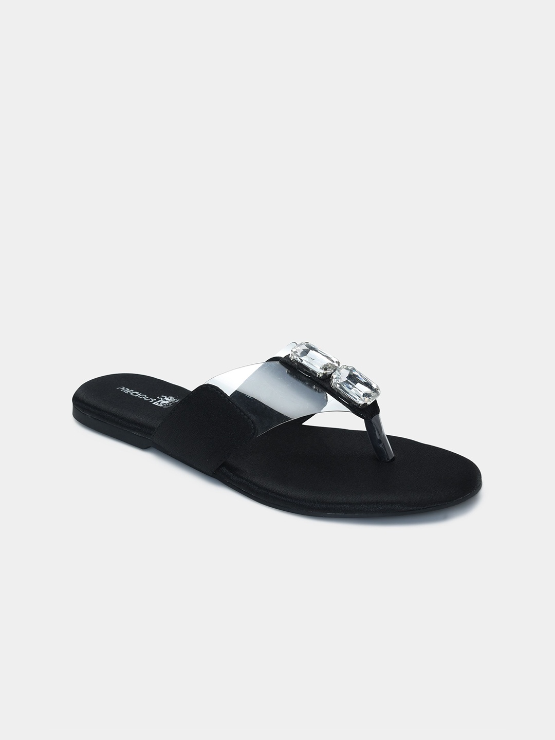 

PreciousME Women Embellished T-Strap Flats, Black