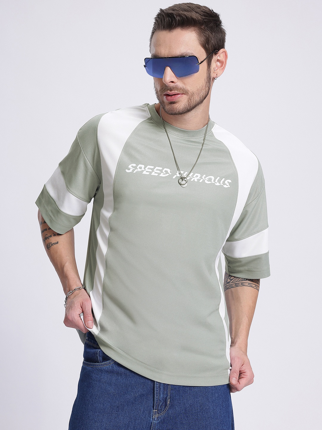 

glitchez Duo Tone Typo Print Relaxed T-shirt, Green