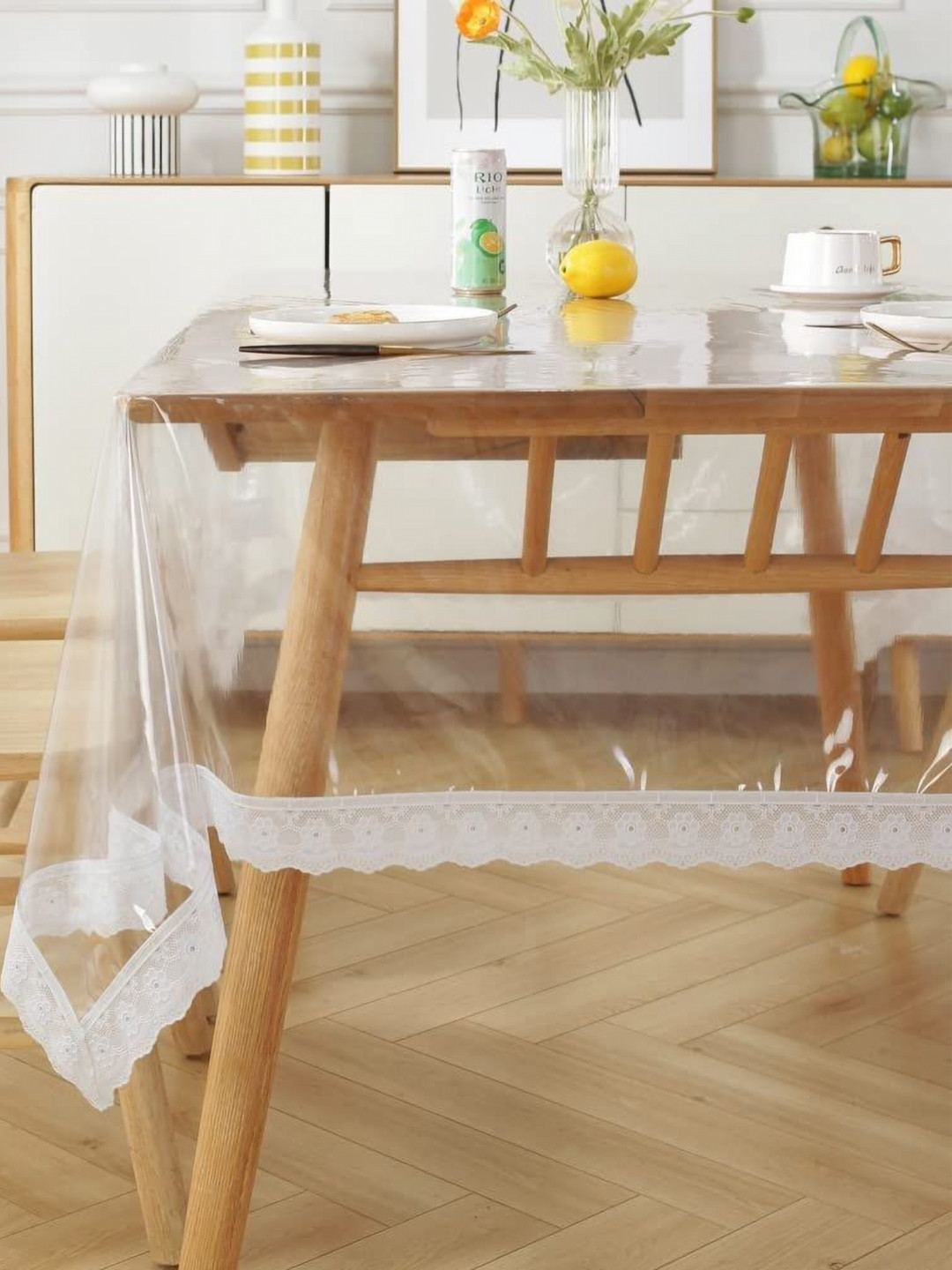 

Homerz Silver-Toned Floral Waterproof 4-Seater Thickness Transparent Table Cover