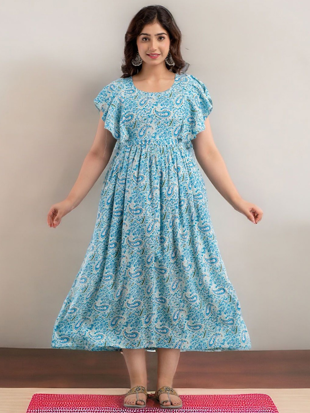 

Henal Floral Print Maternity A-Line Midi Dress, Blue