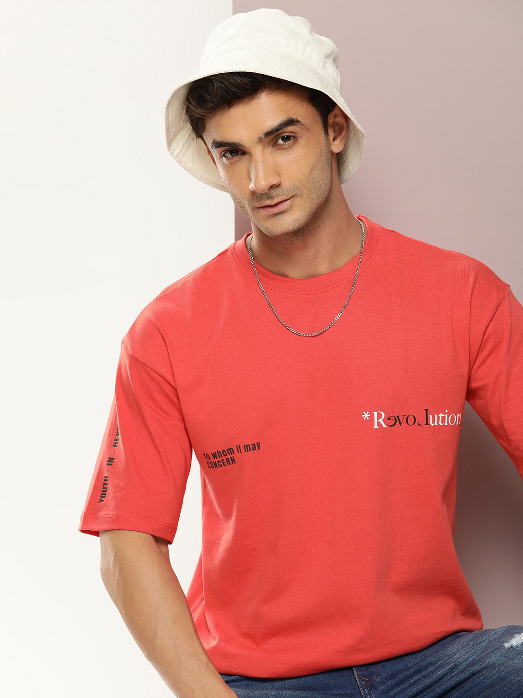 

Kook N Keech Printed Drop-Shoulder Sleeves Pure Cotton Oversized T-shirt, Red