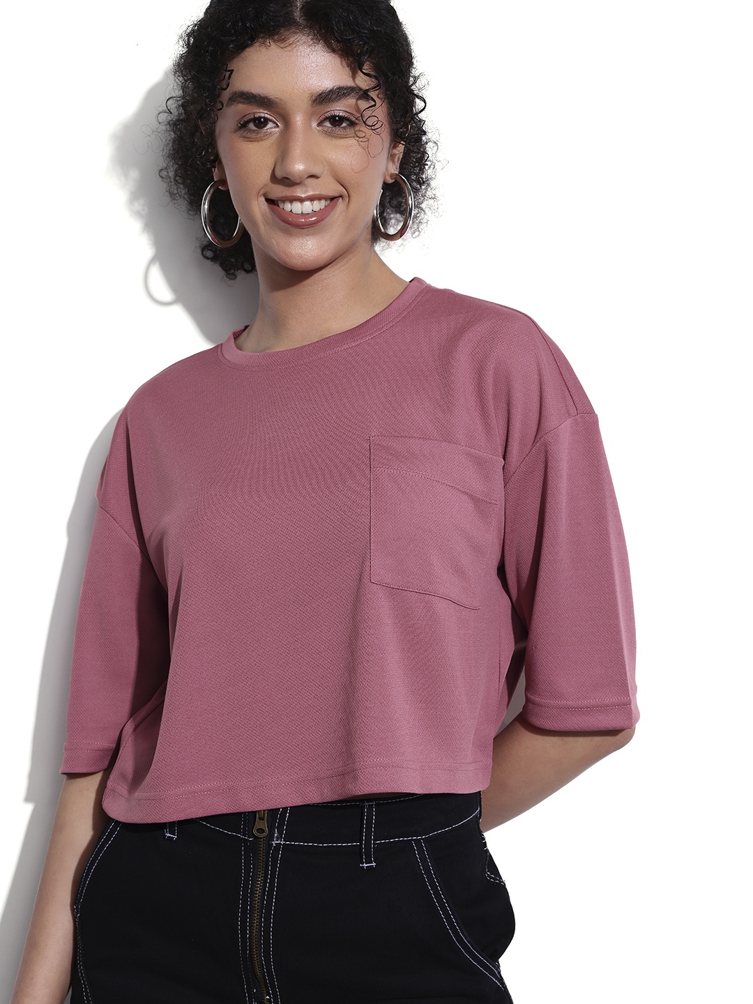 

Dressberry Basics The Box Effect Pocketed Boxy Crop T-shirt, Purple