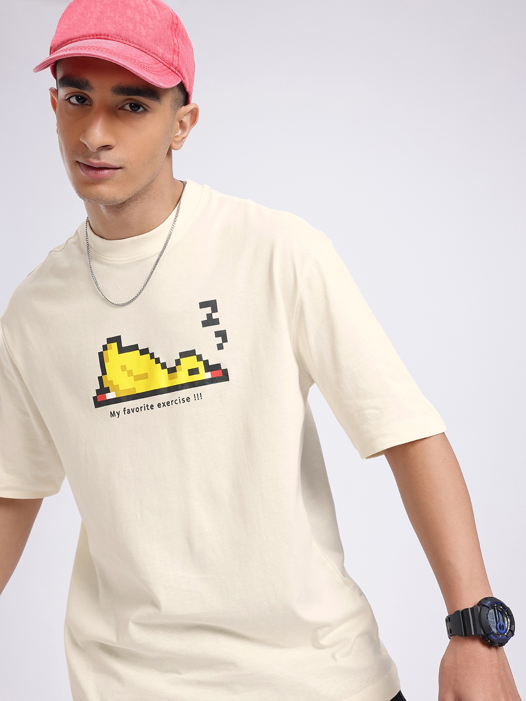 

glitchez Street Game Graphic Printed Relaxed Fit T-shirt, Cream