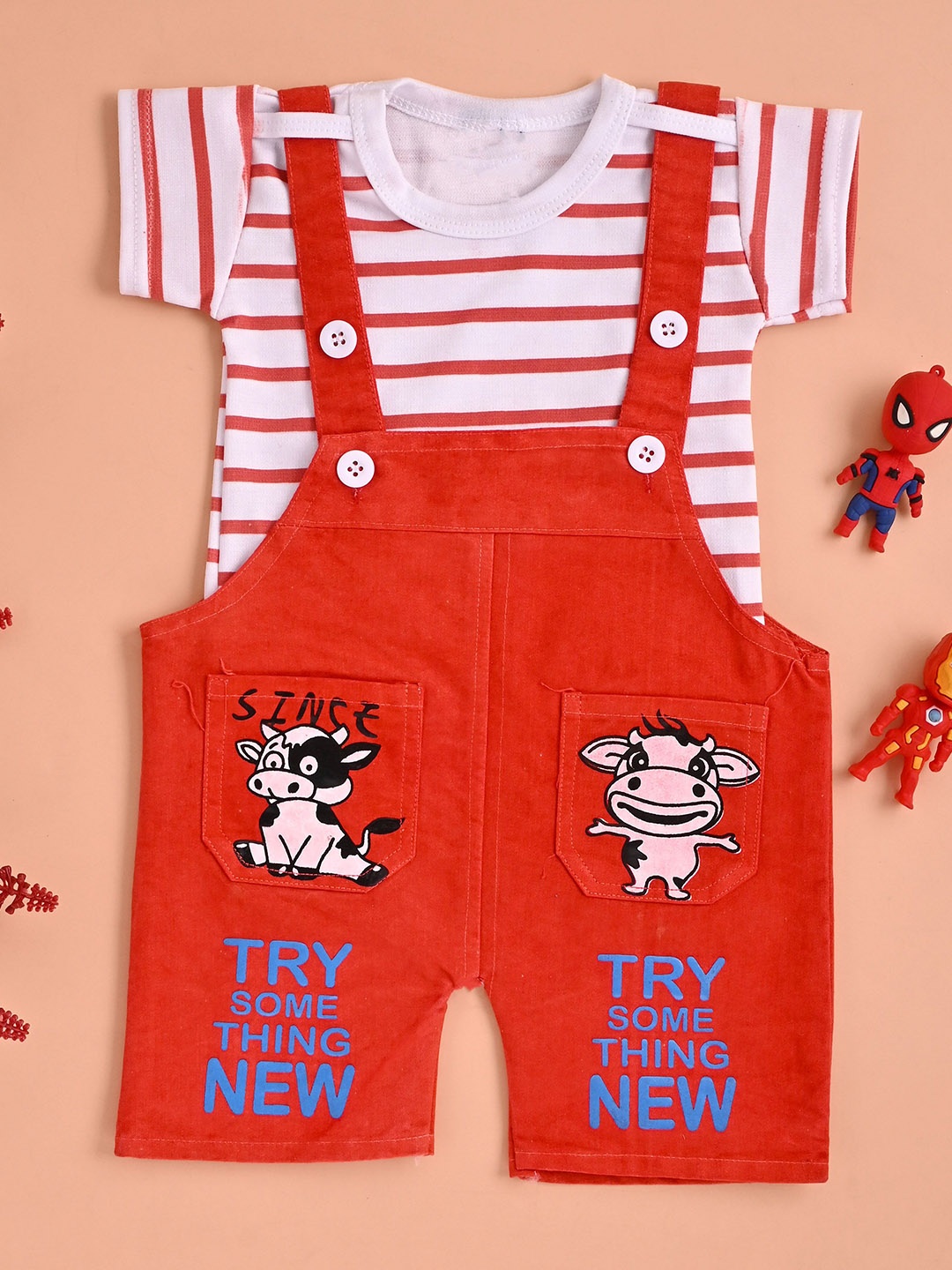 

BAESD Infants Printed Dungaree With Detachable T-Shirt, Red