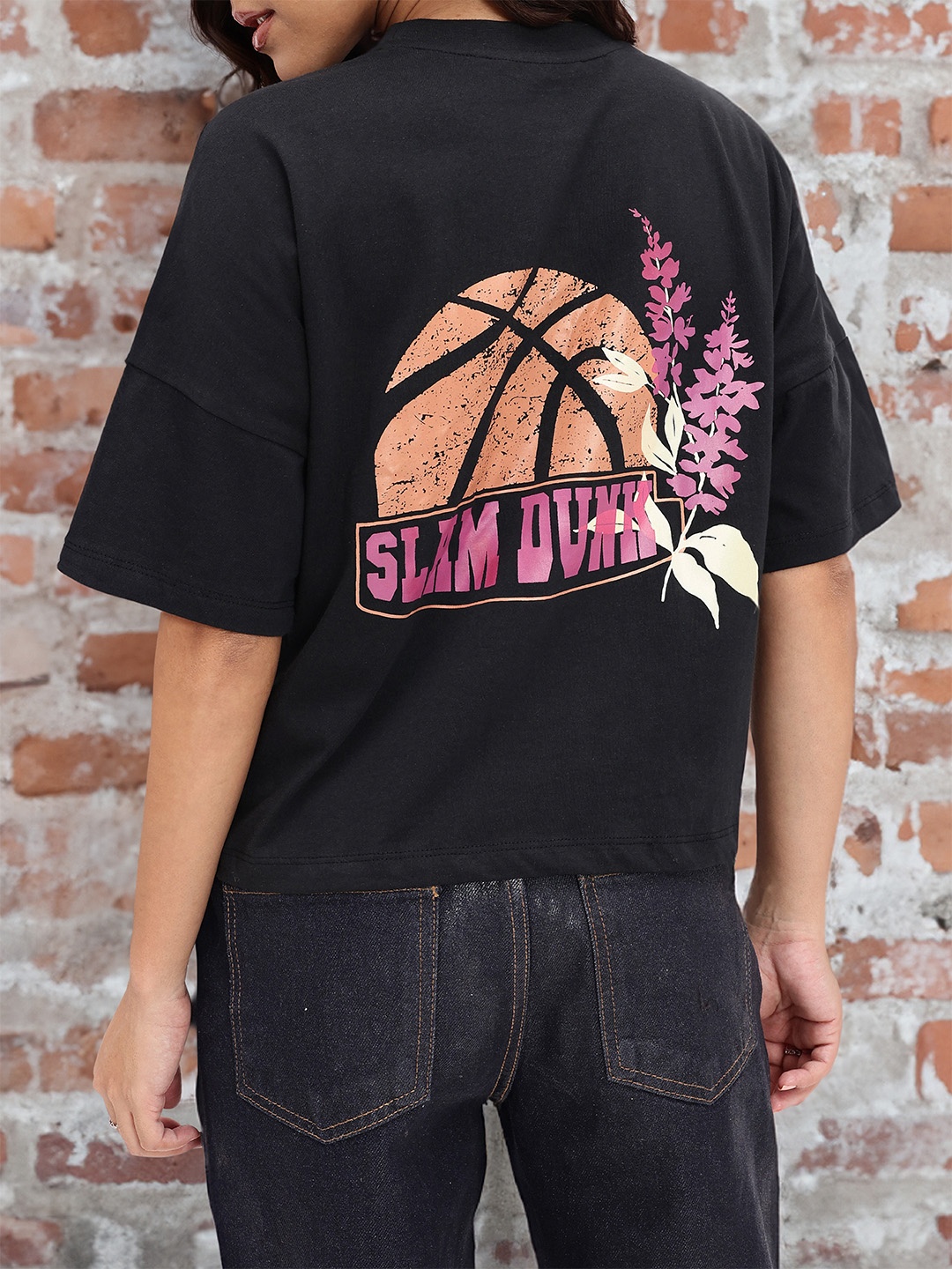 

DressBerry Effortless Style Printed Oversized T-Shirt, Black