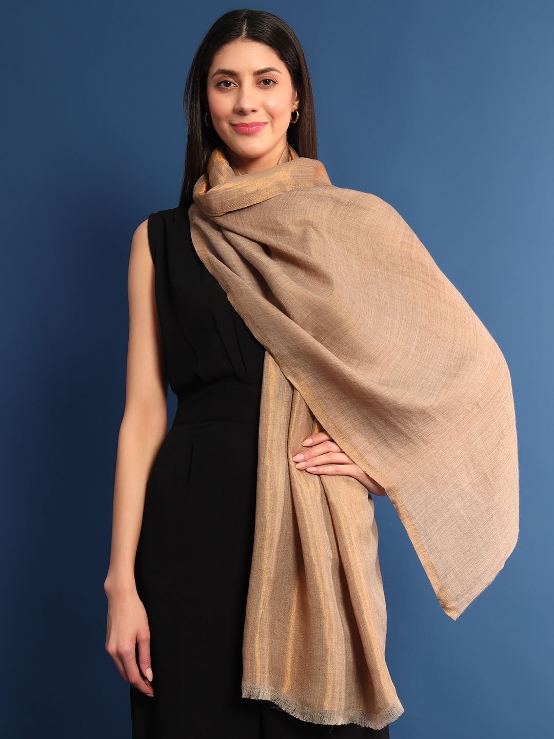 

Pashmoda Women Woven Design Stole, Beige