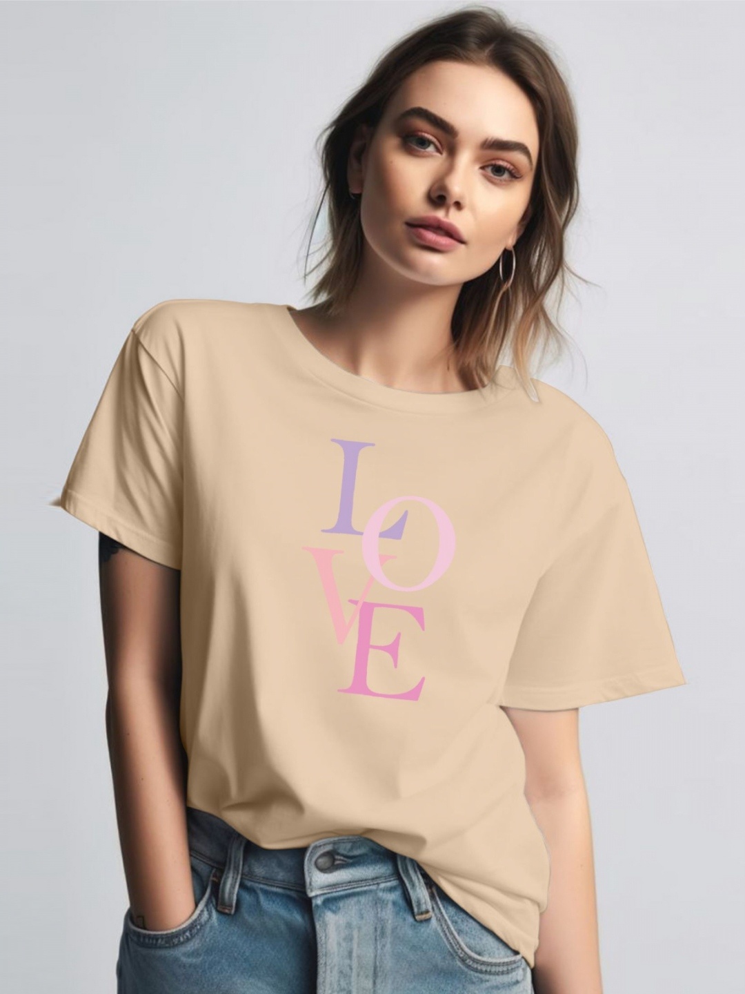 

Moda Rapido Women Printed Round Neck Tshirt, Cream
