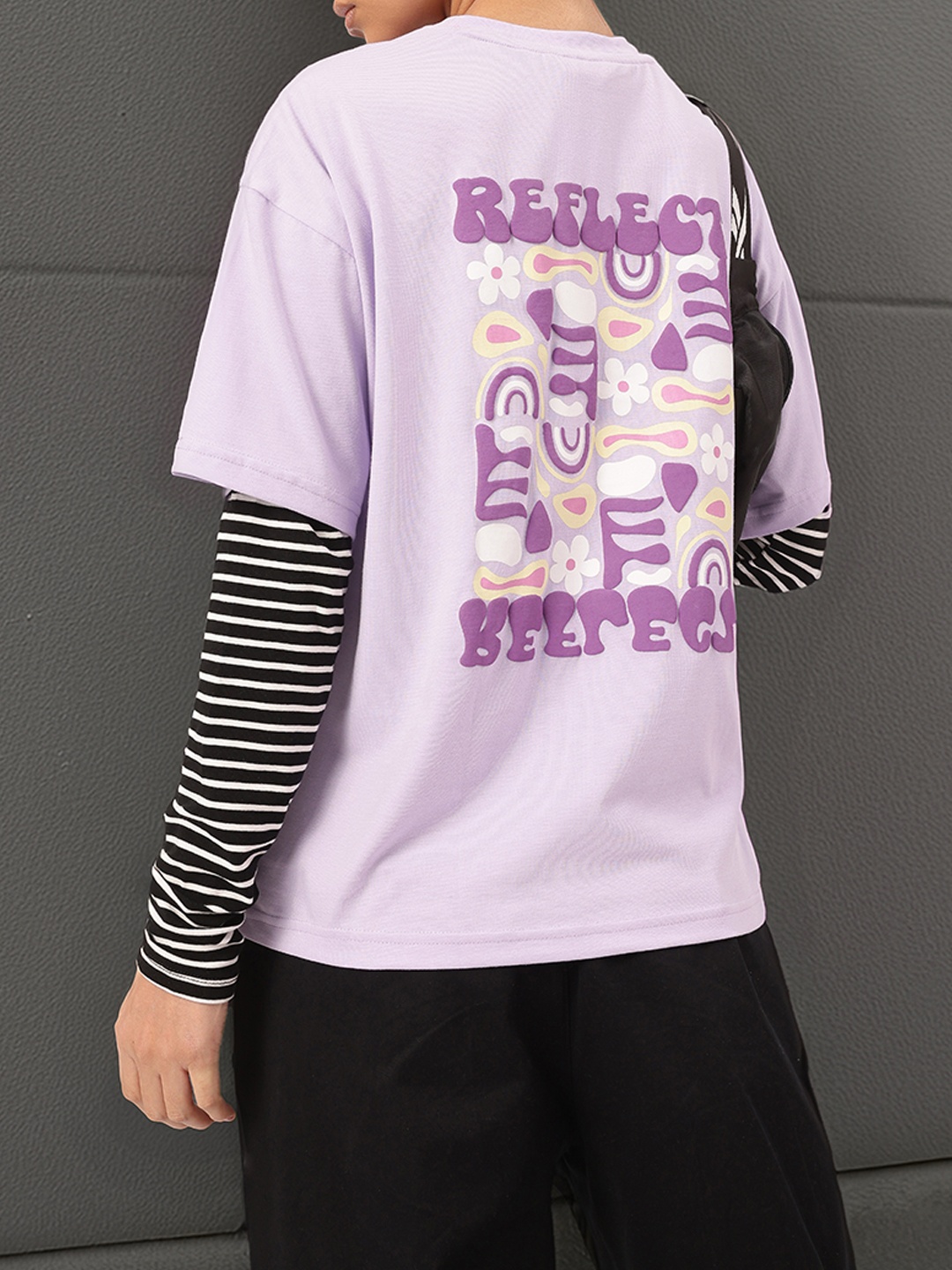 

DressBerry Cutesy Summer Printed Drop-Shoulder Sleeves T-shirt, Lavender