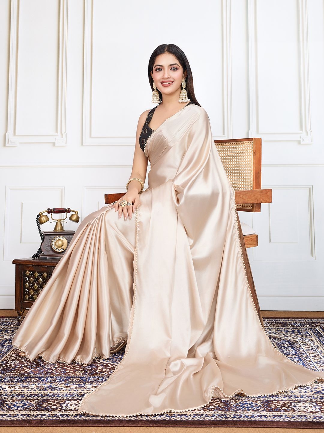 

House of Pataudi Party Wear Saree With Blouse Piece, Cream