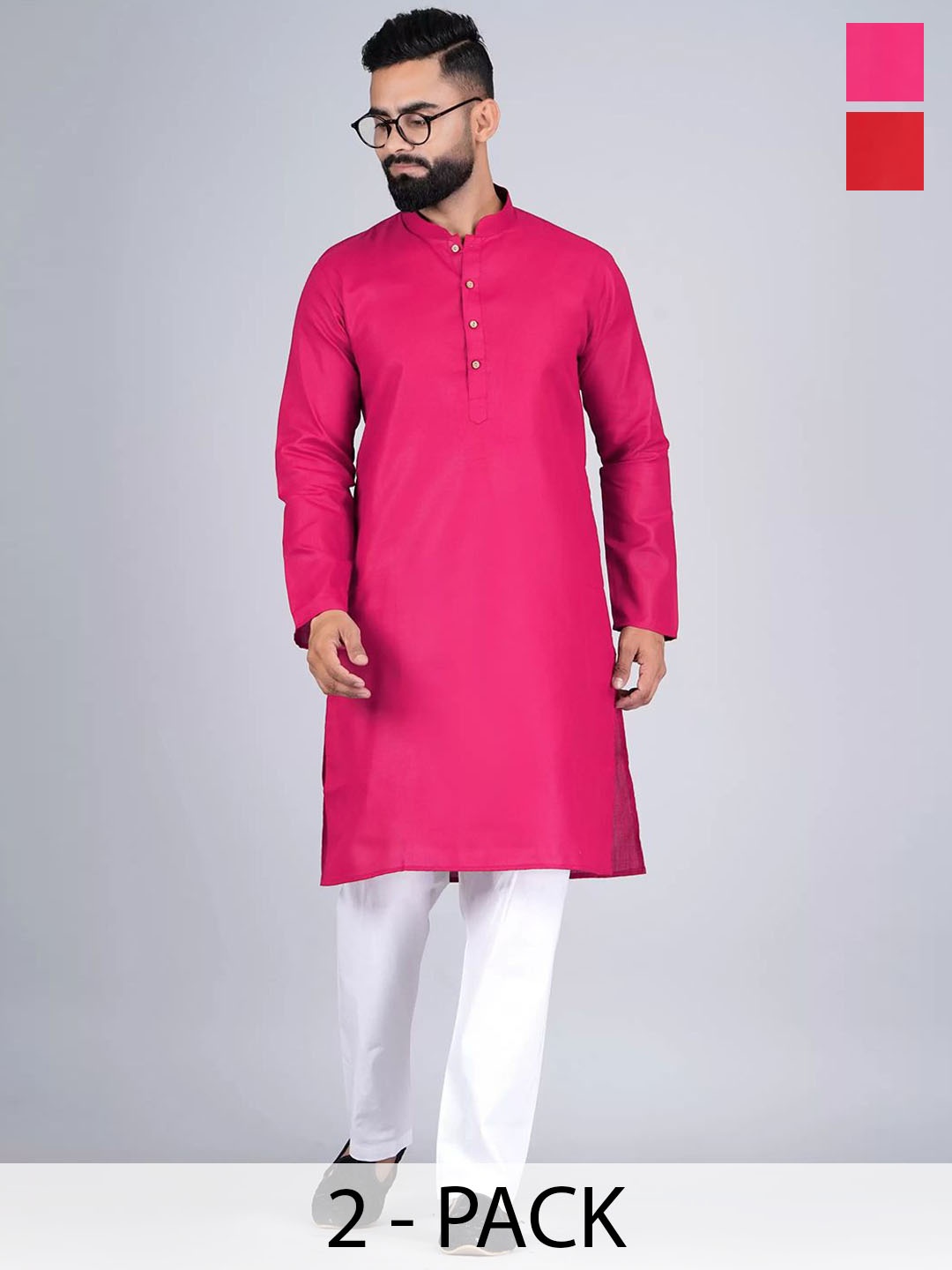 

Moda Rapido Set Of 2 Mandarin Collar Cotton Straight Kurtas, Pink