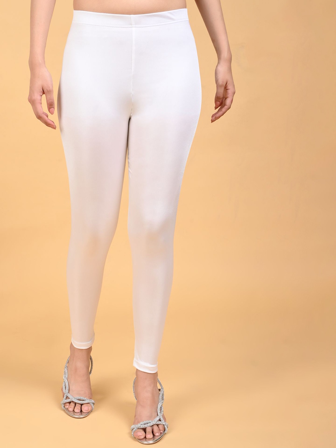 

Coppermith 4-Way Stretchable Shimmer Finish Ankle Length Leggings, White