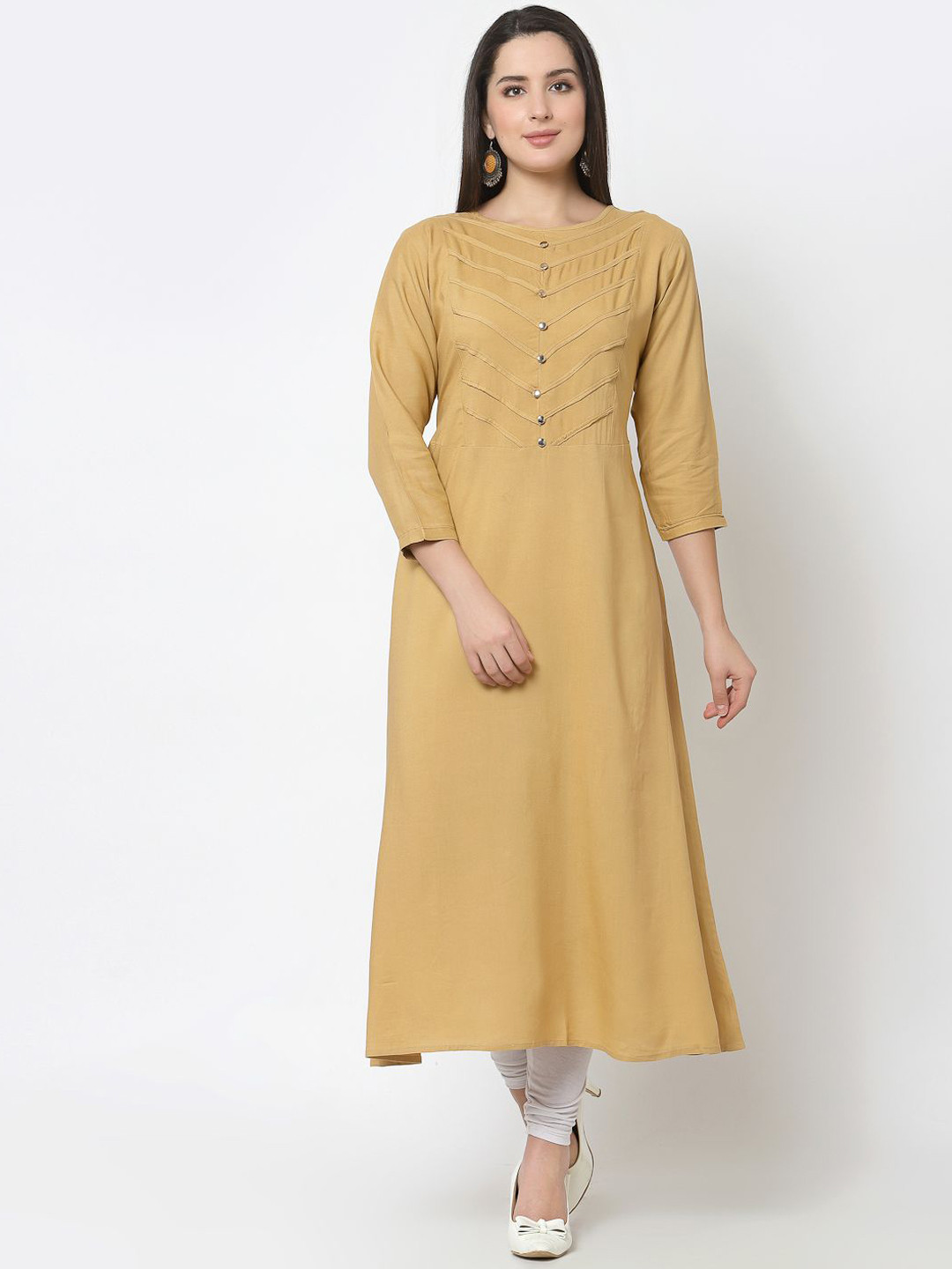 

DELIS Yoke Design Round Neck Cotton A-Line Kurta, Yellow