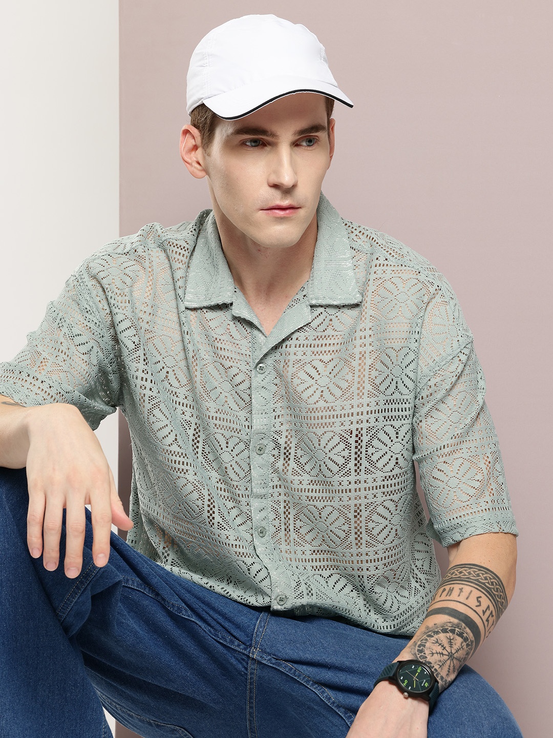 

Kook N Keech Floral Sheer Casual Shirt, Green