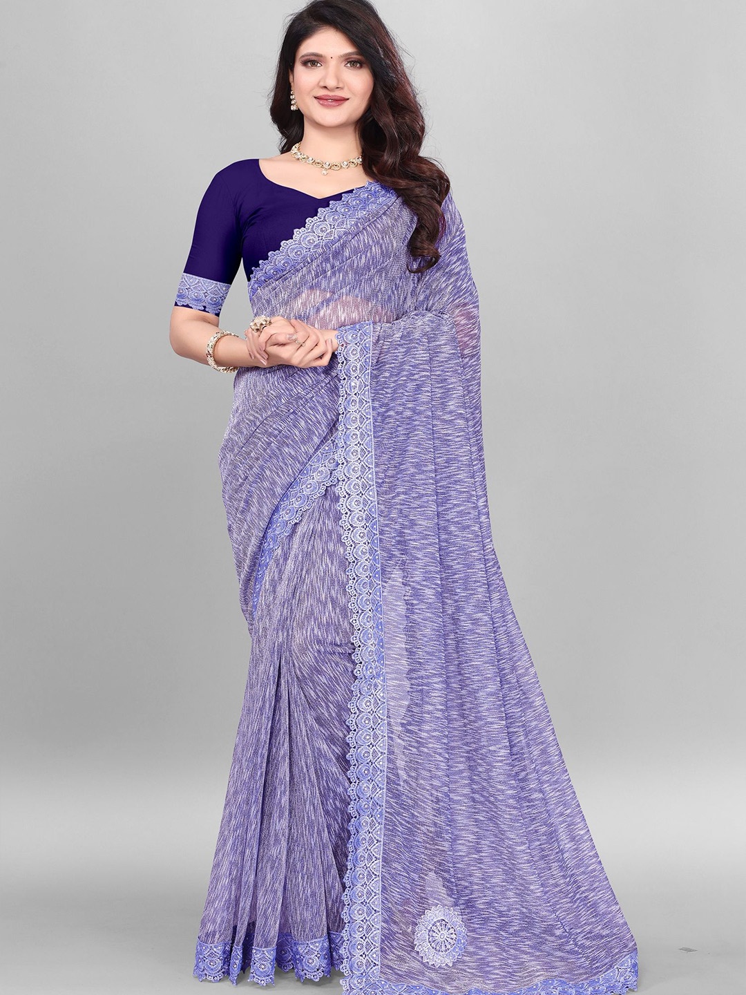 

APNISHA Embellished Beads and Stones Saree, Navy blue