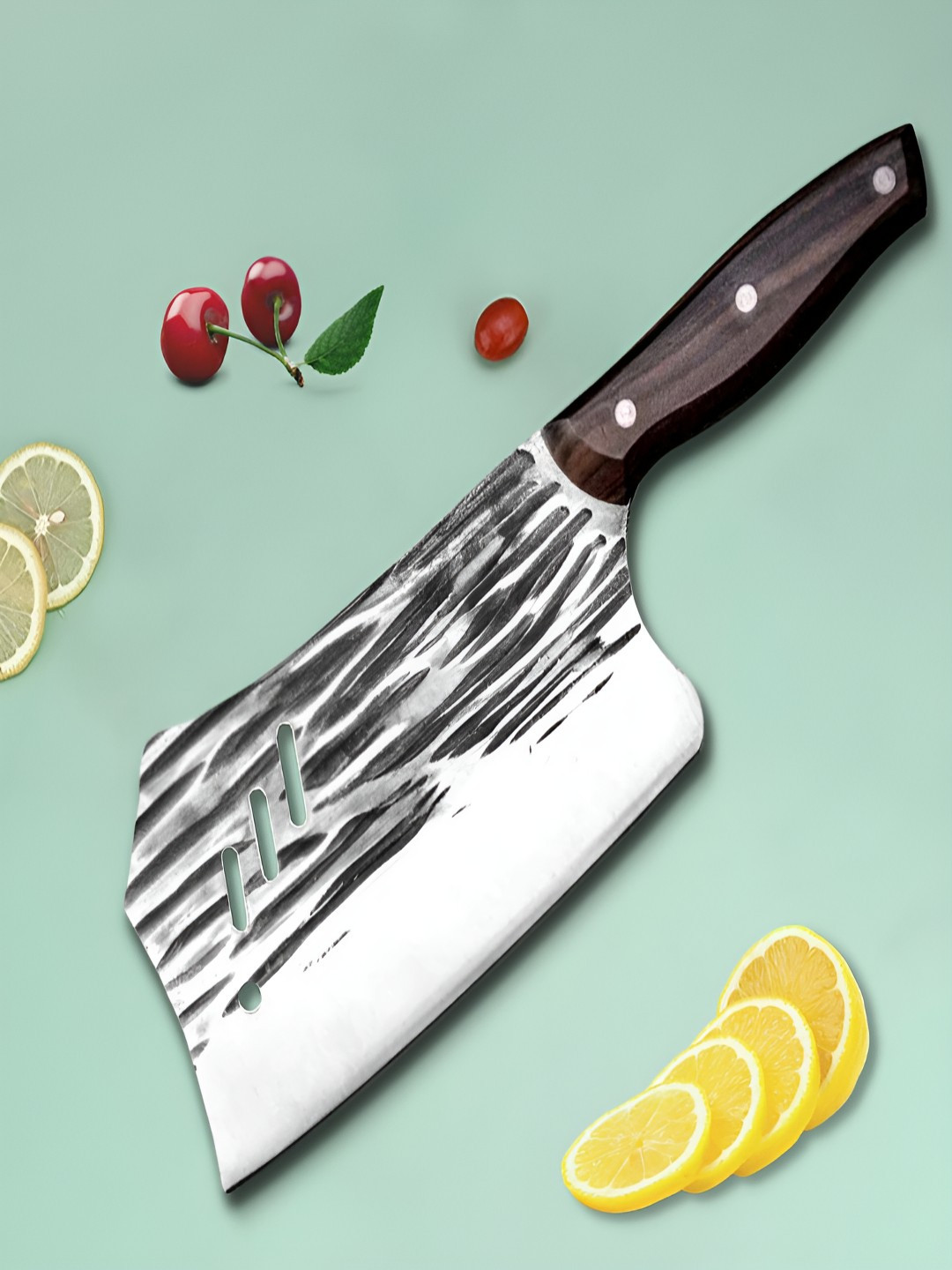 

MACHADO Silver-Toned Stainless Steel Wavy Pattern Serbian Rivet Fixed Butcher Knife