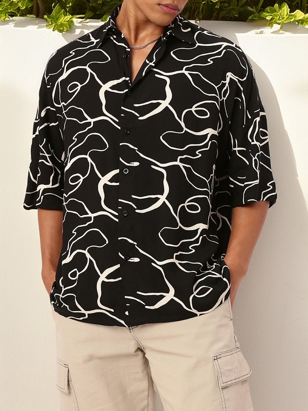 

Kook N Keech Soft Grunge Galore Monotone Printed Oversized Fit Shirt, Black