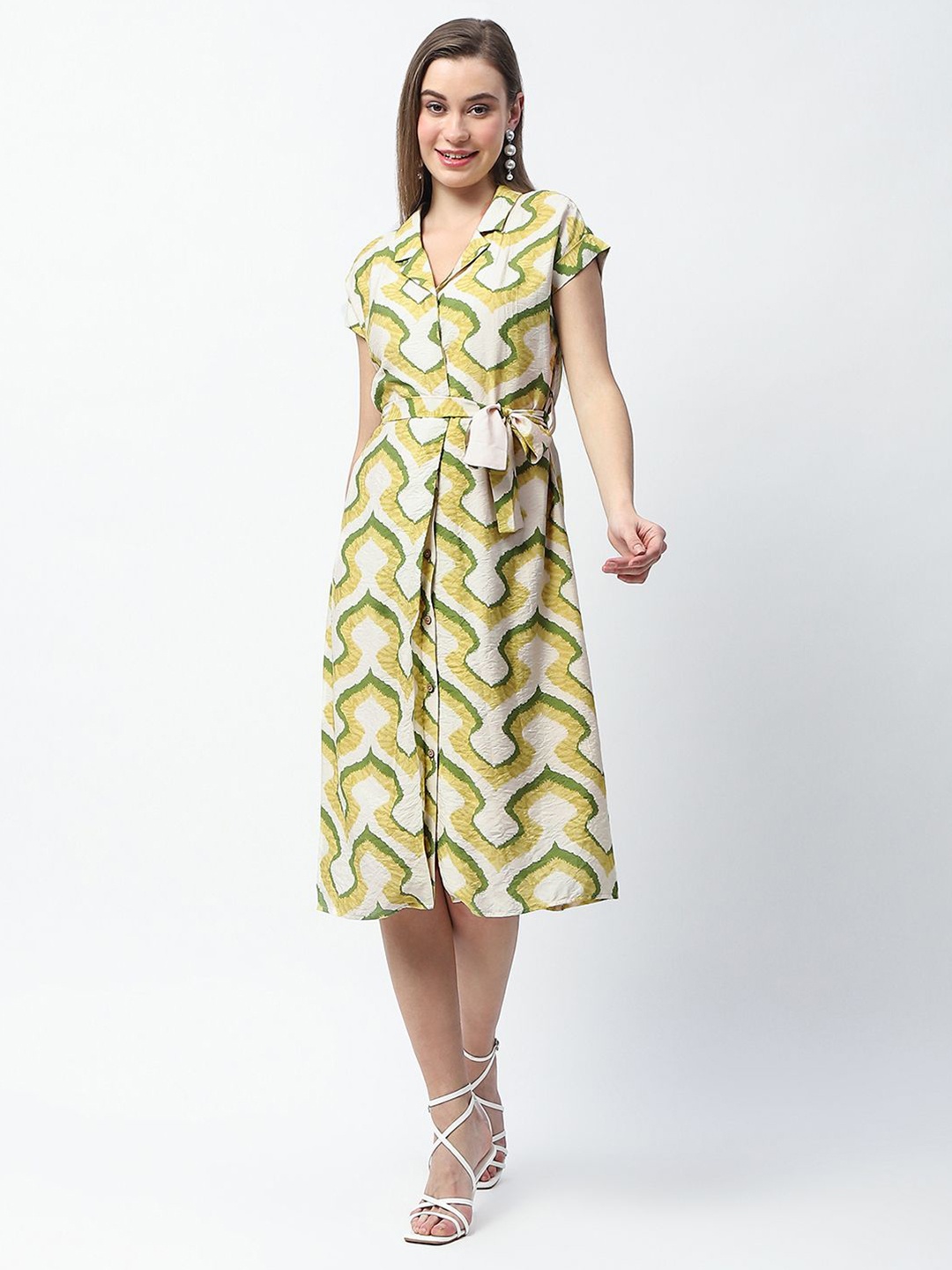 

Madame Print Shirt Midi Dress, Green