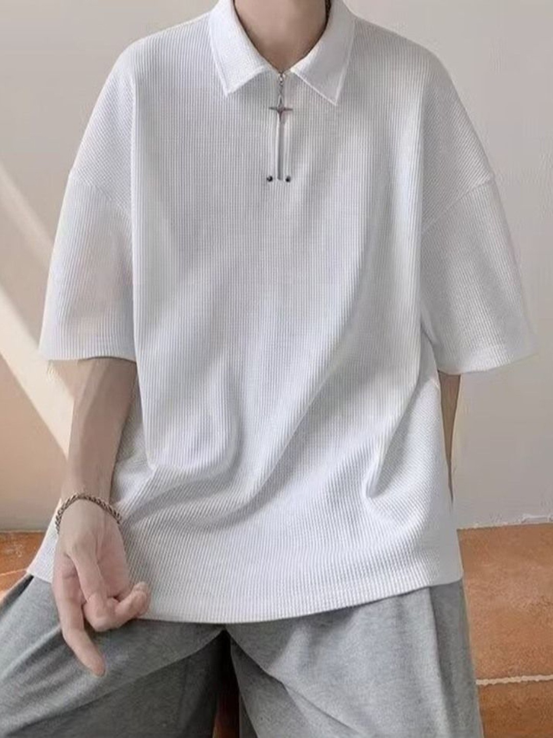 

StyleCast Men Polo Collar Drop-Shoulder Sleeves T-shirt, White