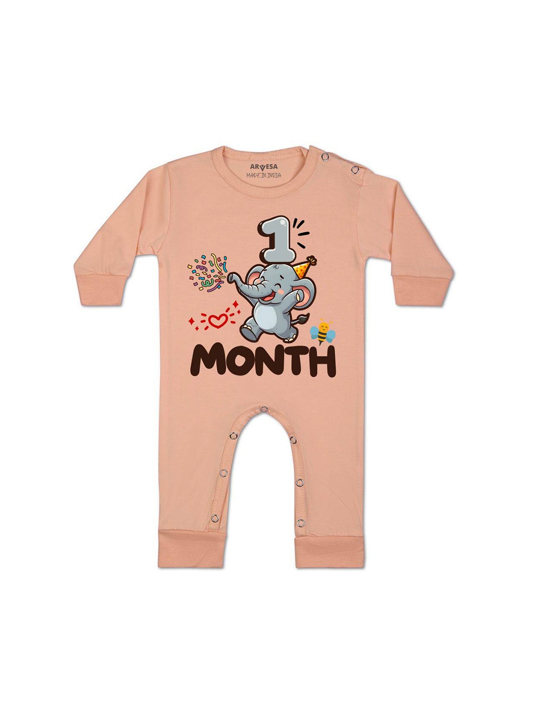 

Arvesa Infants Boys Printed Rompers, Peach