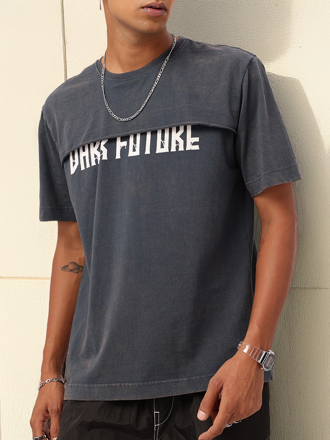 

Kook N Keech Soft Edge Printed & Washed Effect Relaxed Fit T-shirt, Grey