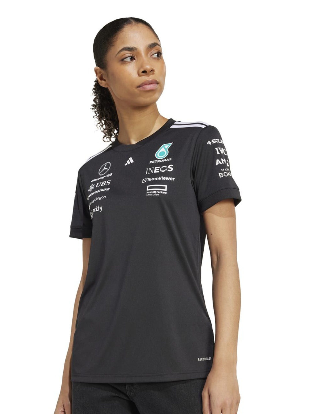 

ADIDAS Mercedes Printed Round Neck T-Shirt, Black