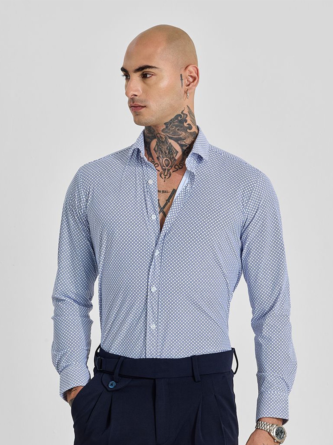 

Snitch Men Slim Fit Opaque Printed Casual Shirt, Blue