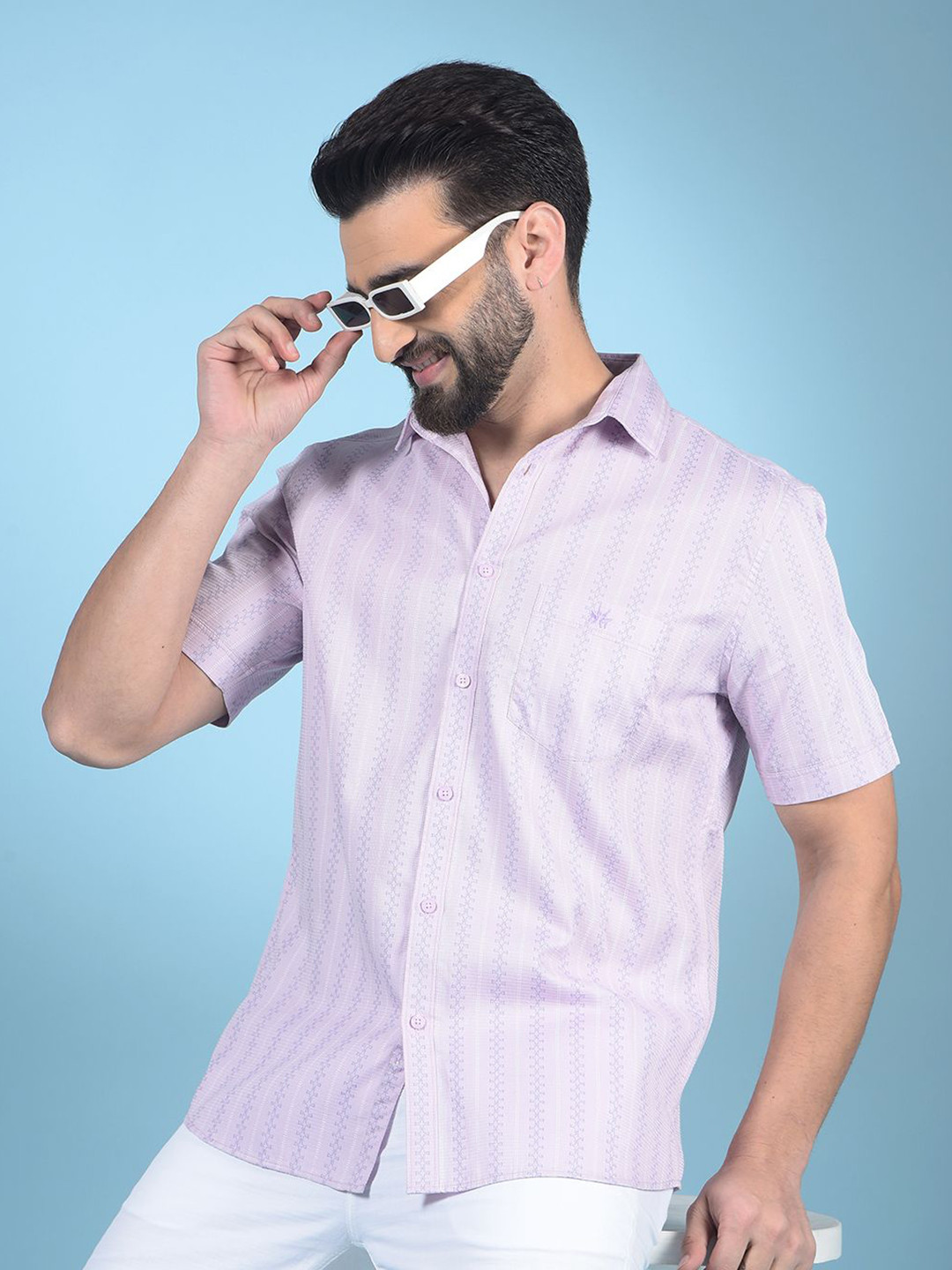 

Crimsoune Club Men Classic Slim Fit Opaque Printed Casual Shirt, Purple