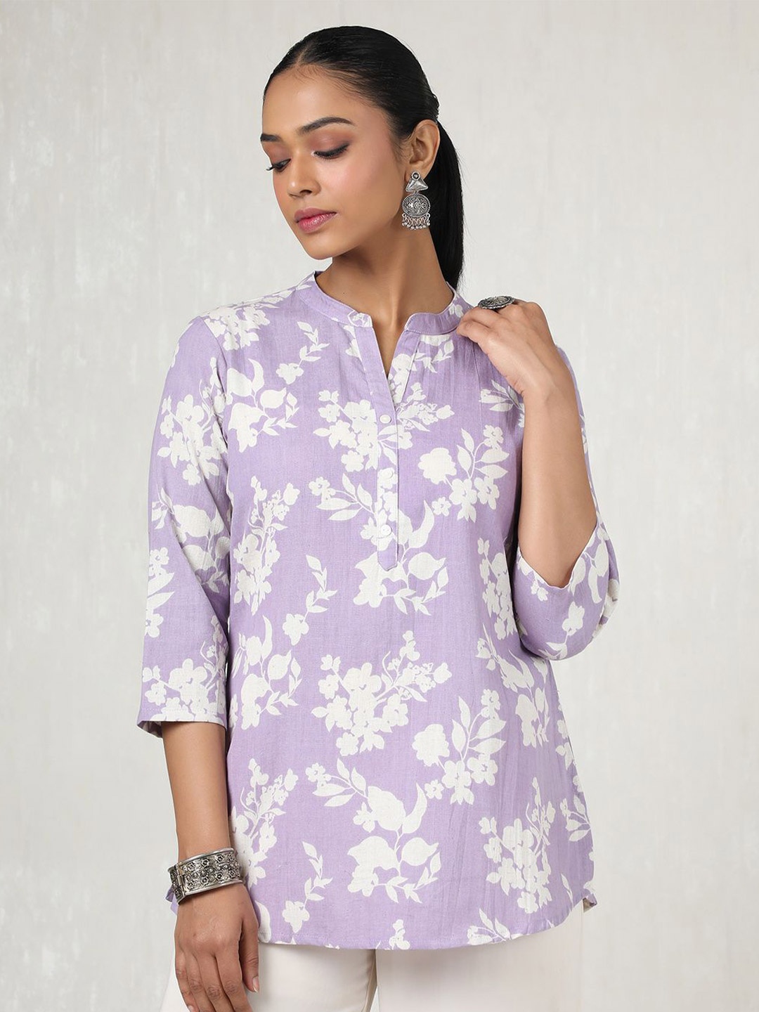

Soch Mandarin Collar Printed Tunic, Purple