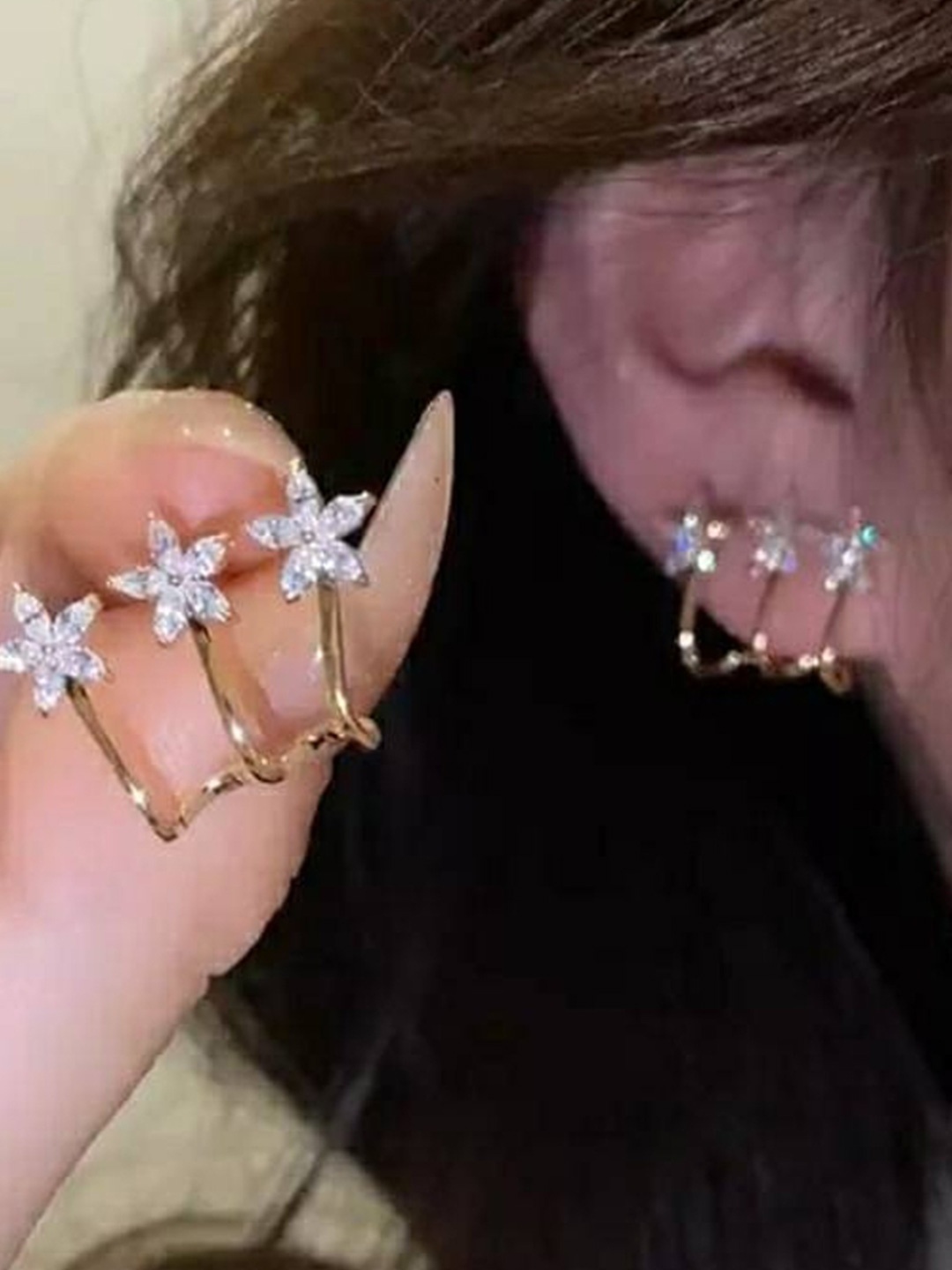 

Celestique Gold-Plated Cubic Zirconia Studded Contemporary Shaped Korean Studs