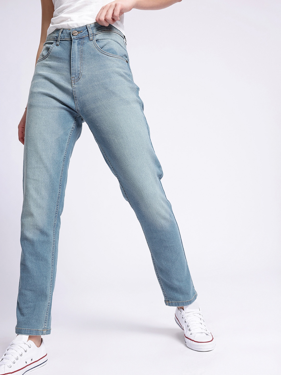 

glitchez Women Timeless Cool Straight Fit Light Fade Stretchable Jeans, Blue