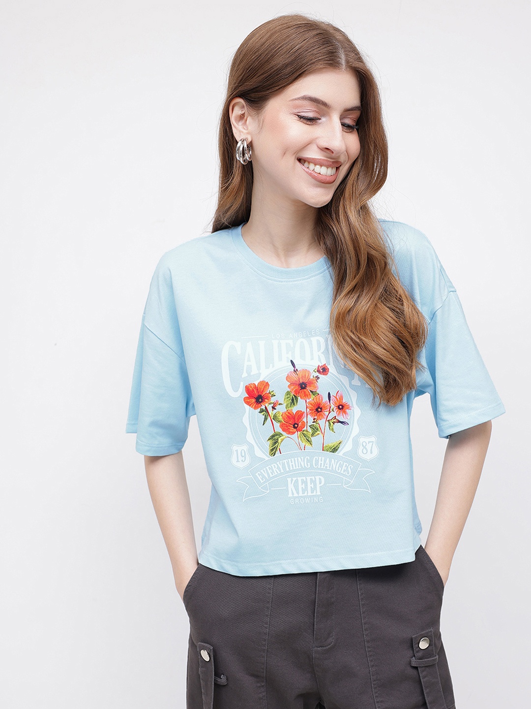 

DressBerry Maximalist Muse Printed Boxy T-shirt, Blue