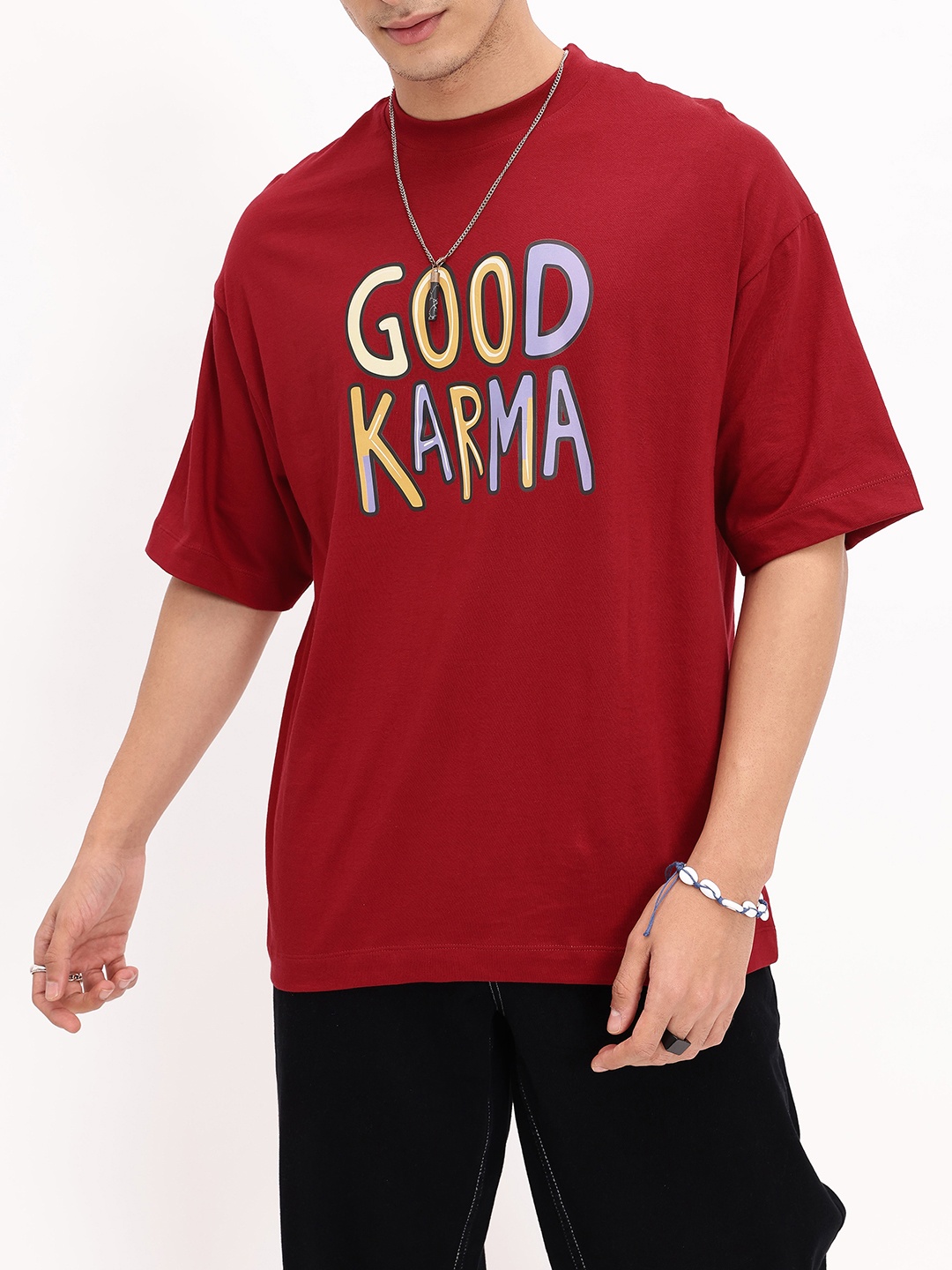 

Kook N Keech Uplifting Vibe Typography Printed Oversized T-shirt, Maroon