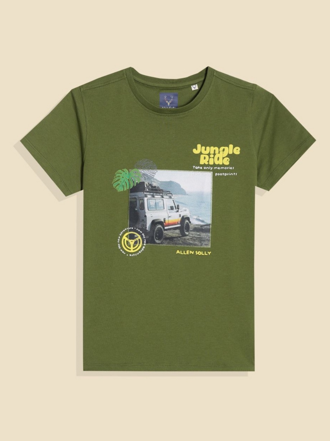 

Allen Solly Junior Boys Biker Printed Applique T-shirt, Olive