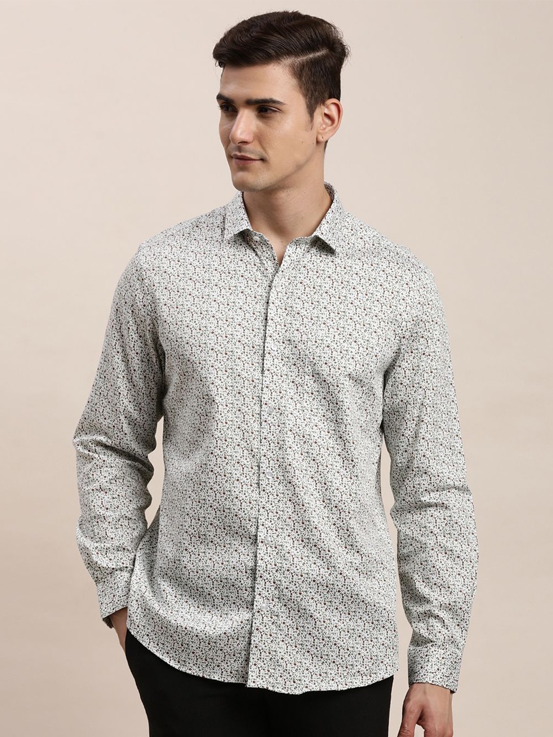 

Turtle Men Classic Slim Fit Floral Opaque Printed Formal Shirt, Grey