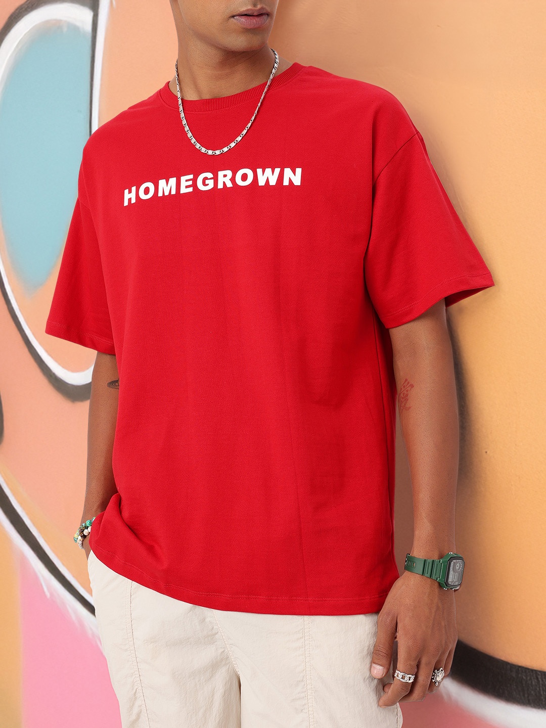 

Kook N Keech Street Localized Printed Cotton Terry Oversized T-shirt, Red