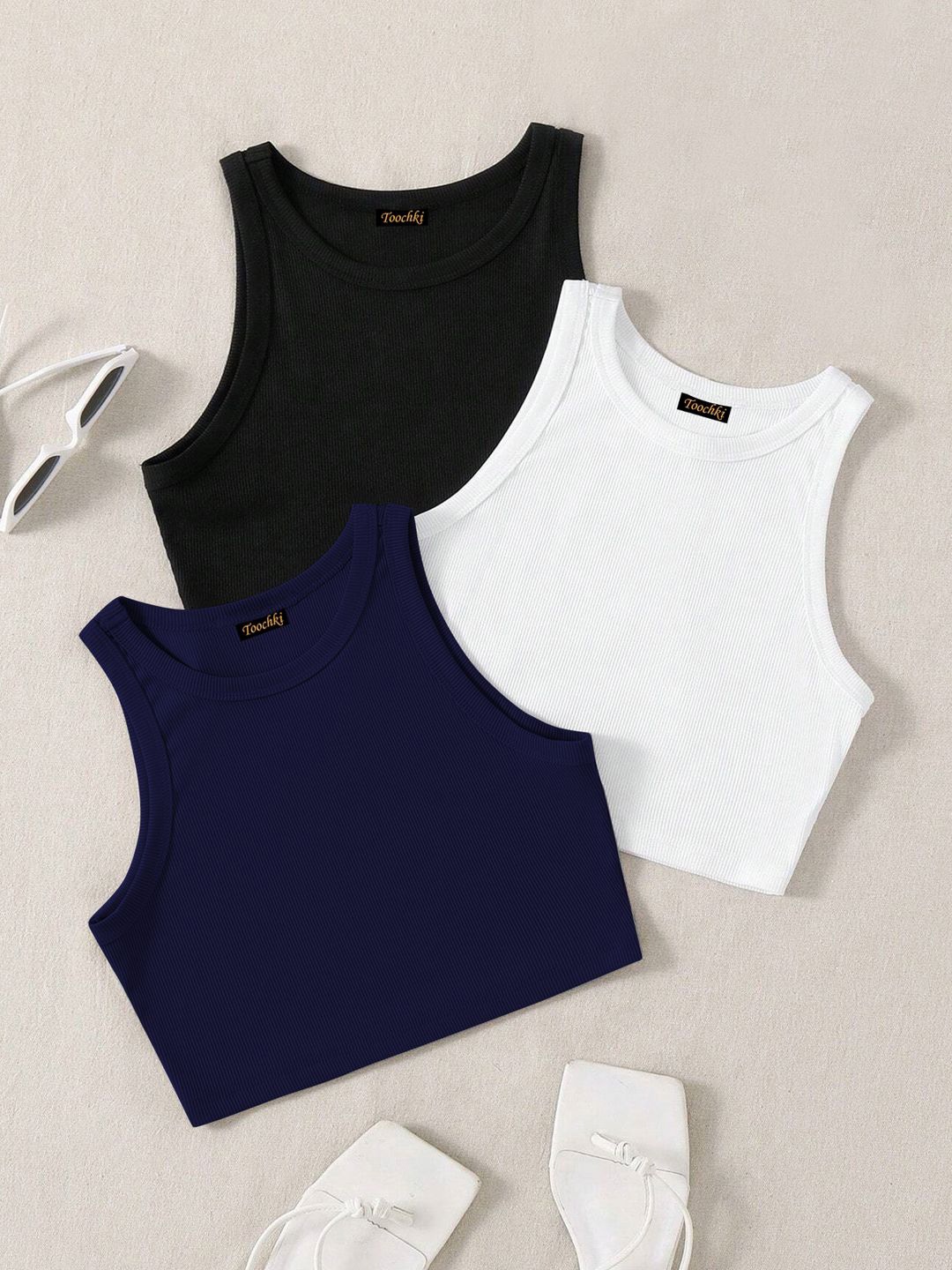 

KALINI Women Pack Of 3 Lycra Crop Tank Top, Black